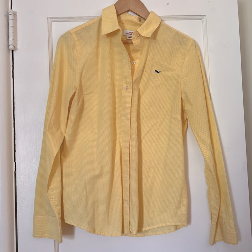 Vineyard Vines size 10 yellow/white gingham long sleeve shirt